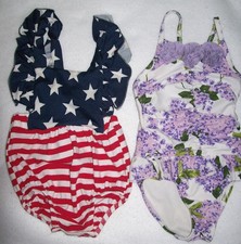 Girl 12-18 M: TWO One-Piece Bathing Suits LOT: GYMBOREE PATRIOTIC Lk Nu