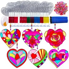 Valentines Suncatcher Crafts Kit 30 Sets Heart Suncatchers Window Art Paint S...
