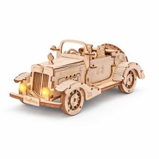 3D Holz Puzzle Auto mit LED – Oldtimer Modellbausatz aus Holz, 153 Teile