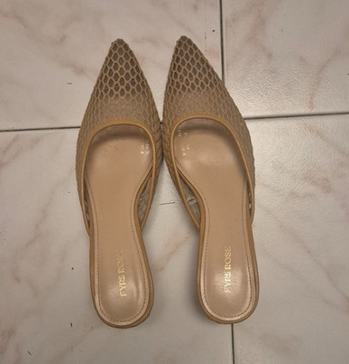 FYRE ROSE Damen Pantoletten Beige spitz EU 35 Slip-On Netz atmungsaktiv