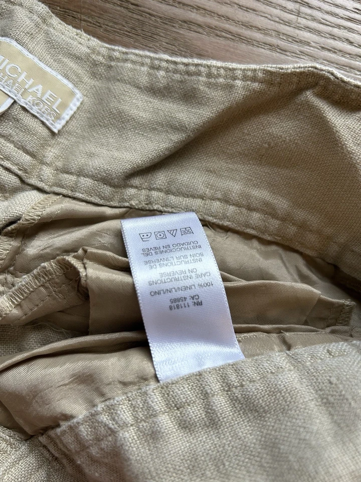 Michael Kors Womens 2 Linen Flowy Wide Leg Trouser Pants Khaki - Image 3 of 4