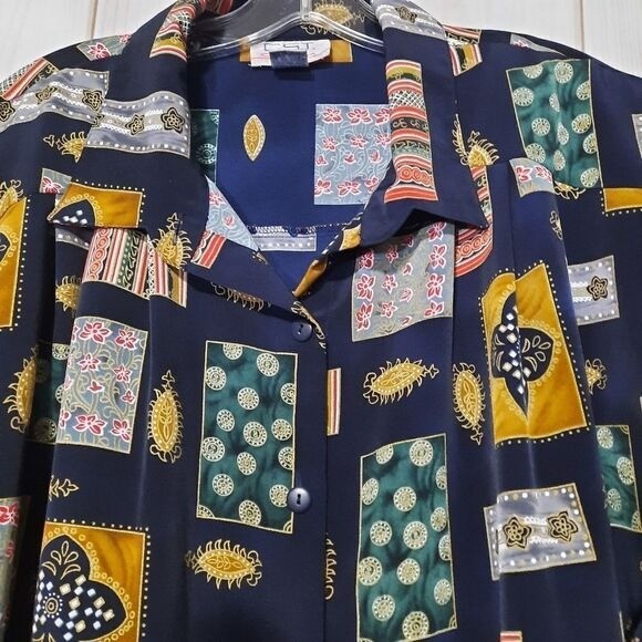 Vintage Style Patchwork Print Button Down 3/4 Sle… - image 3