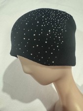 Women Knit Beanie hat Black With Rhinestones