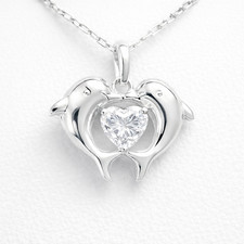 Ciondolo Donna Delfini con Cuore Zirconi in Argento 925 Pendente Elegante