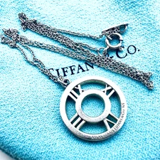 TIFFANY & CO. Atlas 2003 Medallion Pendant 16" Chain Sterling Silver Necklace