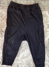 Rick Owens DRKSHDW Cropped Pants shorts drop crotch XS black cotton Paint spots