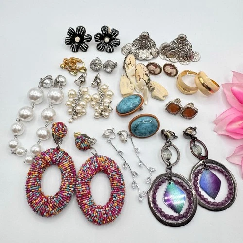 14 Pair Wearable Clip On Earring Lot Vintage To Now Costume Jewelry Reseller