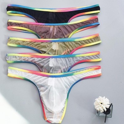 G-String Tanga für Männer Ultradünn Netzstoff Atmungsaktiv U-Beutel T-Back Style