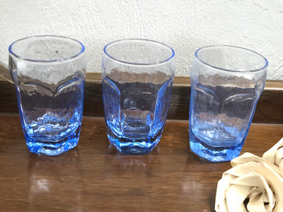 Vintage Libbey Blue Chivalry Tumblers 6oz juice glasses barware -set of 3