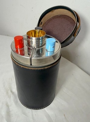 Vintage German AHS Chrome ART DECO 3 Flask Travel Shot Bar Mid Century Modern