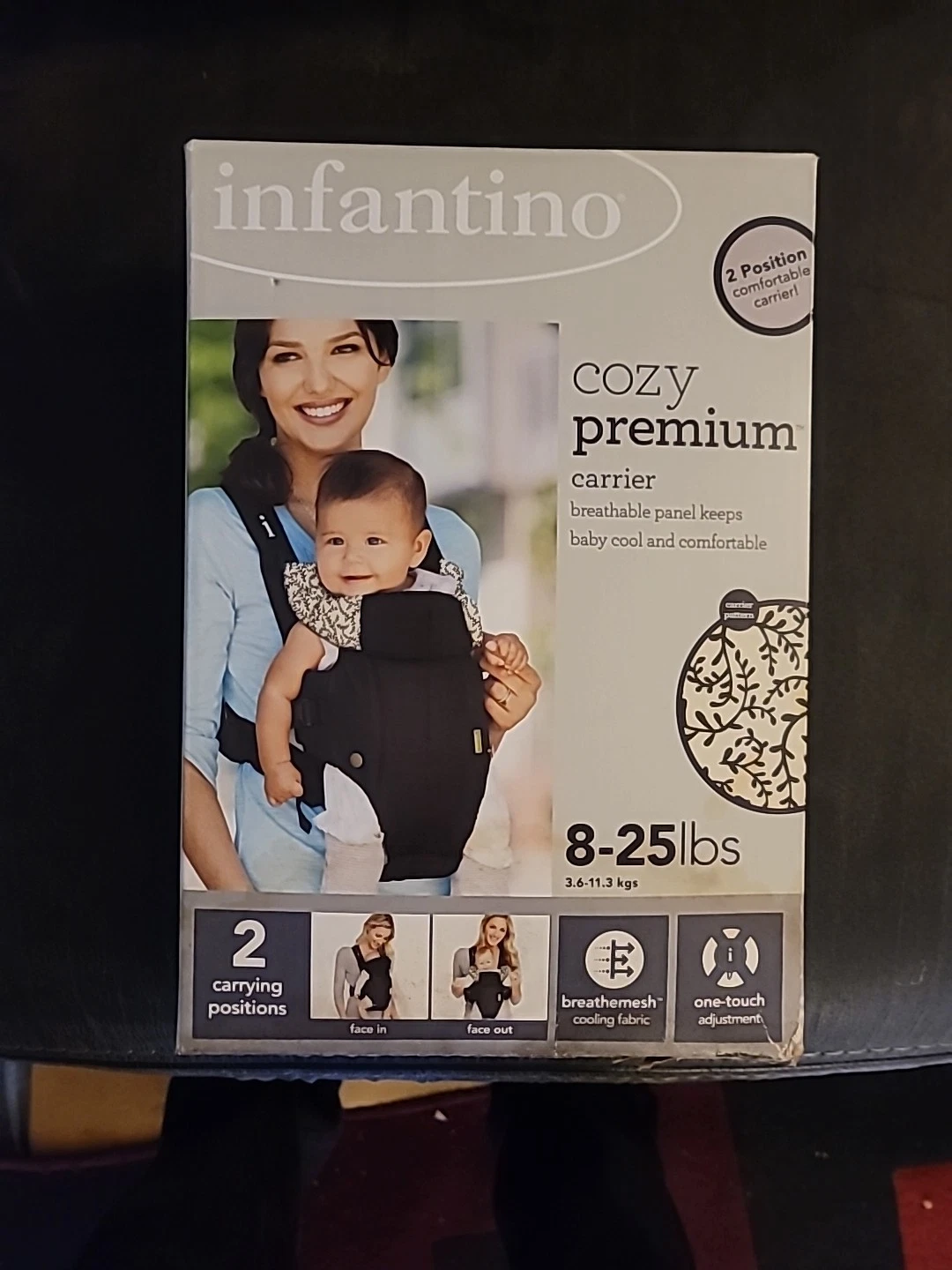 Infantino Cozy Premium Baby Carrier Size 8 25 Pounds Black New In Box