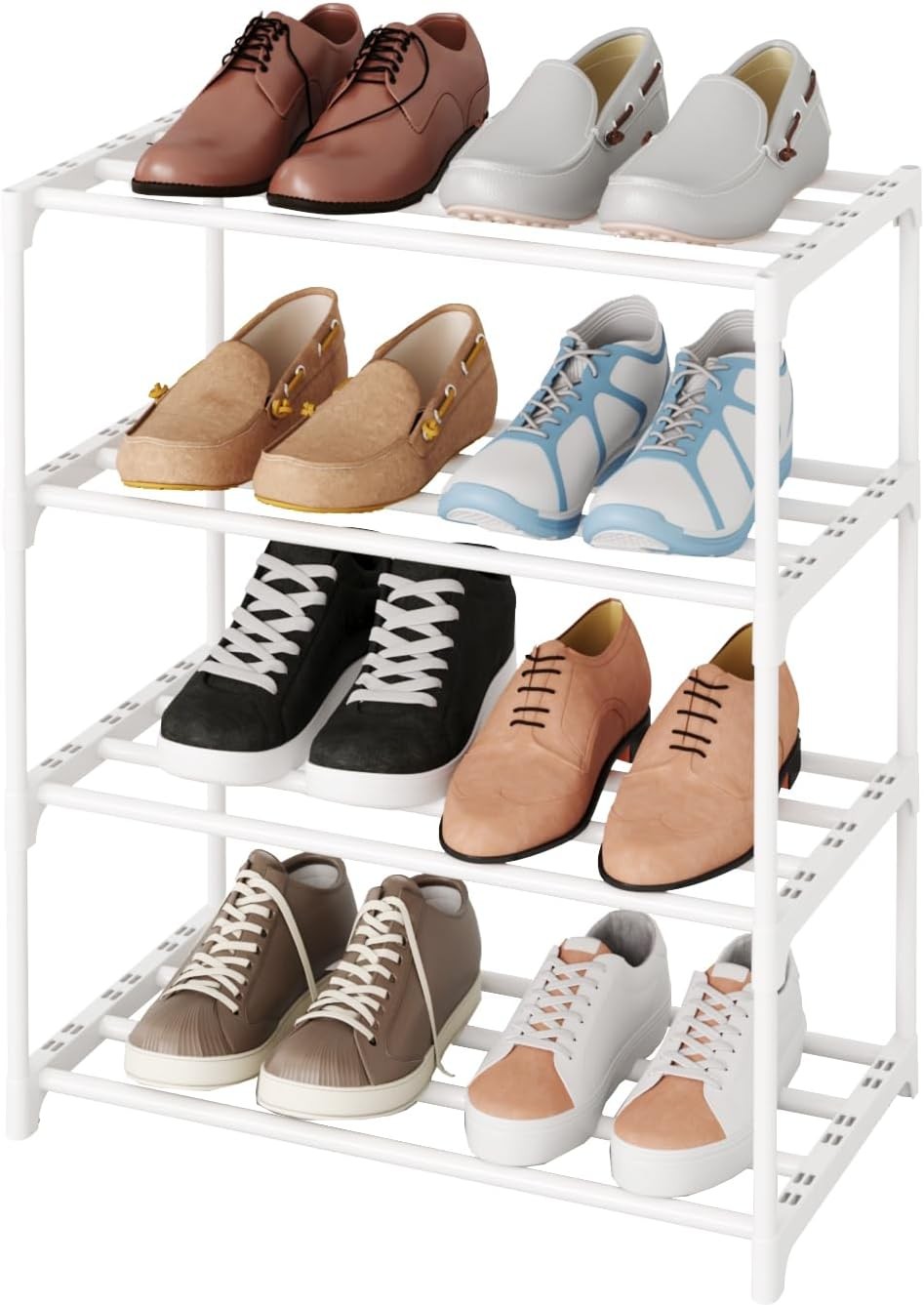 White 4-Tier Stackable Narrow Metal Kids Shoe Rack Stand