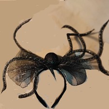 NWT Halloween Headband-Black  Silver Spider w/Purple Spider Web - 13" Wide