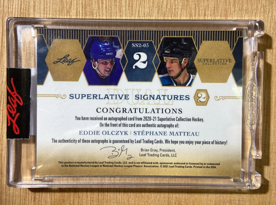 Ed Olczyk Stephane Matteau 1/1 Auto 2020-21 Leaf Unbroken Superlative Collection - Image 2 of 4
