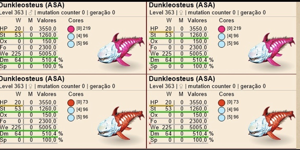 1 x Juego de rasgos MINERALES Dunkleosteus + 1 par adulto ARK Supervivencia Ascendida PVE