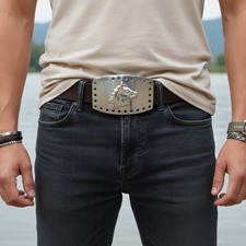 Men Cowboy Western Fashion Belt Buckle Silver Metal Rodeo Horse Big Size Casual