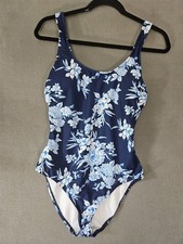 OP Ocean Pacific Womens Small Swimsuit One-Piece Blue Floral Strapback Open Back