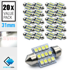 20x 6000k White 31mm Festoon 12-led Light Bulbs For Interior Dome