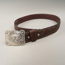 Nocona Western Boys Belt Kids 22 Longhorn Stars Brown Tooled Silver Buckle
