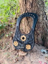 Black Lyre Harp 10 Strings Handcrafted Lyre Harp with Three Golden Flower Design