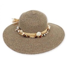NWOT Sun 'n' Sand Palmetto Wide Brim Womens Sun Hat Beach Pool Straw Stone Brown