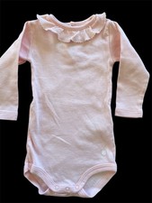 Petit Bateau EUC/NWOT Pink 100 Cotton Long Sl Ruffled Bodyshirt-3Mos 67cm