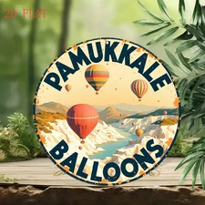 1pc 8-Inch Round Aluminum Metal Wall Art Sign - Pamukkale Turkey Hot Air Balloon