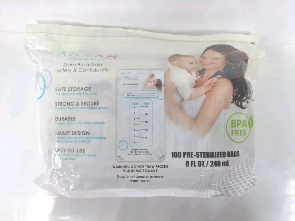 Bolsas de almacenamiento Abana x100, leche materna preesterilizada, leche extractora para bebés Foto 3 de 3