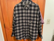 Drake Waterfowl Flannel Mid-Weight Cotton Button Down Plaid Black Brown Large