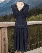 NINE WEST WOMENS BLACK SLEEVELESS VNECK RUCHED WAIST DRESS SIZE 16 NWOT