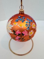 Vintage Christopher Radko English Garden Blown Glass Floral Round Ornament
