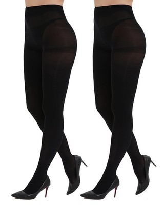 2 Pairs Black Tights for Women, 40D Solid Color Soft Tights, Control Top Micr...