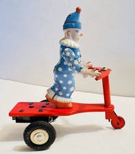 Vintage Blechspielzeug CLOWN AUF ROLLER DREIRAD SCOOTER m. Aufziehfunktion 14cm