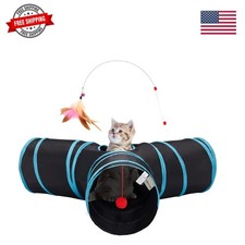 Pet Cat Tunnel Tube Toys 3 Way Collapsible, Tunnels for Indoor Cats, Interact...