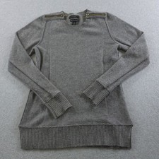Tahari Sweater Womens M Gray 100 2 Ply Cashmere Zip Shoulder Ribbed Hem FLAW