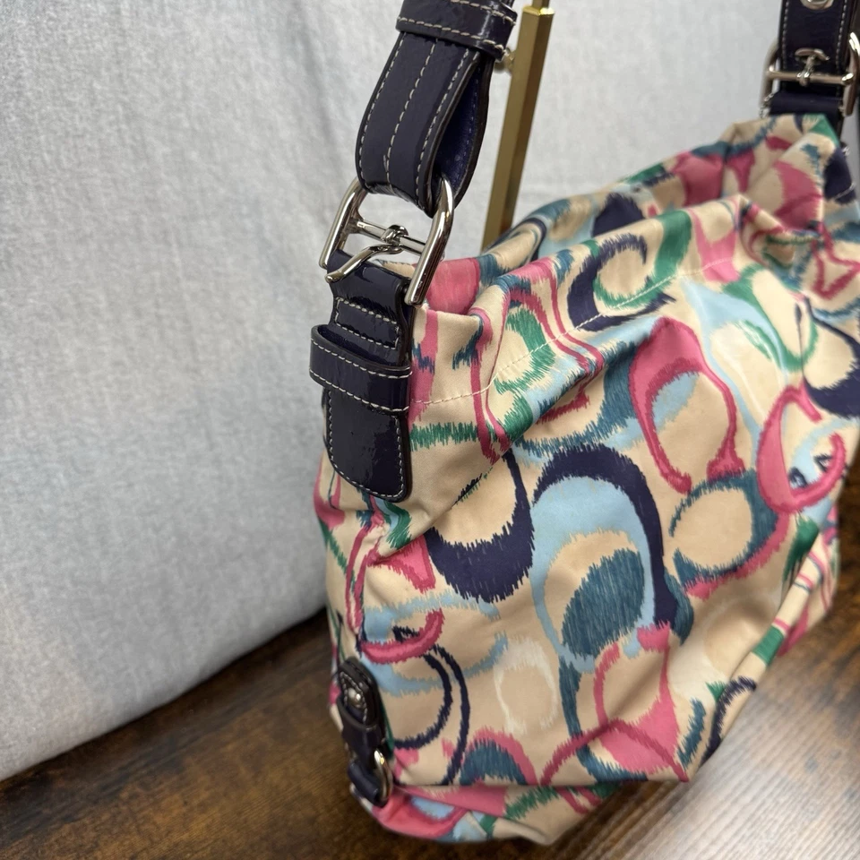 ТРЕНЕР IKAT надпись печати ткани с лакированной кожей отделки Дамская сумка сумочка синий - Изображение 2 из 4