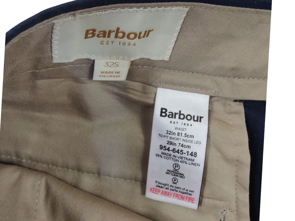 PANTALONES CHINOS BARBOUR AZUL MARINO W32"S ALGODÓN LINO HOMBRE AJUSTADOS PIERNA CÓNICA Foto 2 de 4