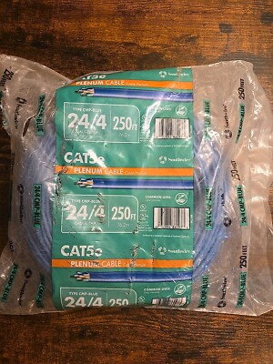 Southwire 250ft 24/4 Gauge Cat5e Plenum Cable Type CMP-BLUE 