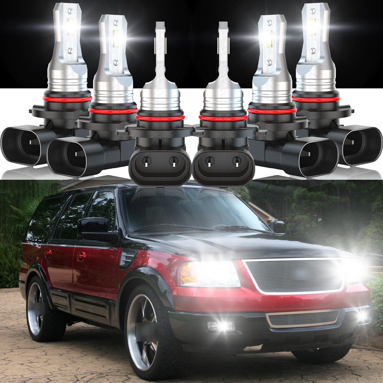Car LED Headlight + Fog Lights Bulbs Combo For Ford EXPEDITION 2003-2006 6000K