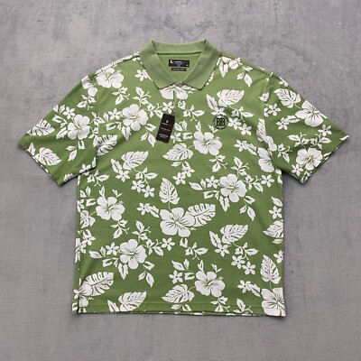 KAHILI MAUI Golf Course Polo Shirt Men XL Green Hawaiian Floral Logo Links Tech