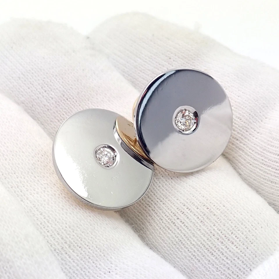 Rare! Authentic Bvlgari Bulgari 18k Yellow + White Gold Diamond Disc Earrings - Image 4 of 4