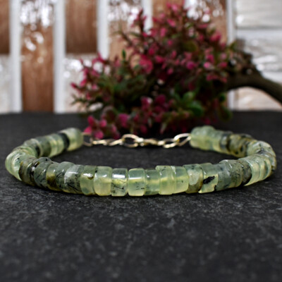 110 kt Erde abgebaut 6 Zoll lang grün Phrenit Perlen Frau Armband JK-03E287