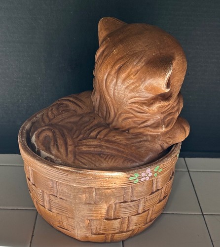 Vintage Twin Winton California Pottery Brown Cat Kitten In Basket Cookie Jar - Picture 17 of 19