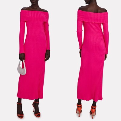 NWOT Simon Miller Espen Rib Knit Off-Shoulder Midi Dress in Funky Fuchsia sz XS