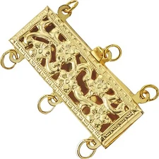 Gold Filled 3 Strand Pearl Clasp With Floral Pattern