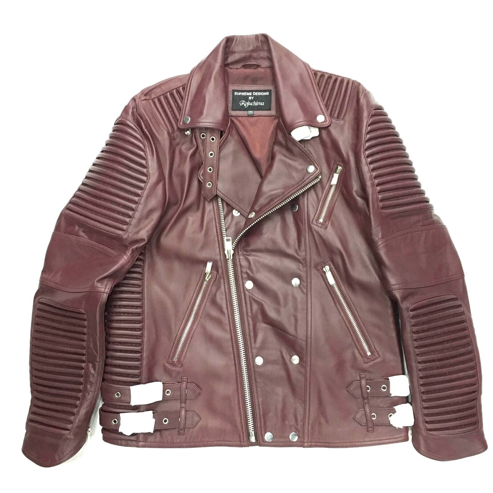 SUPREME GIACCA PELLE MOTO BIKER DESIGN SUPREMO 100% PELLE TAGLIA MEDIA BORDEAUX