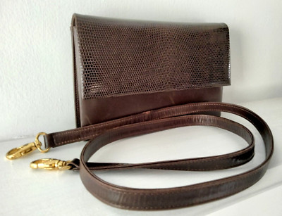 Vintage Wigmore London Clutch / Shoulder Bag Brown Leather Detachable Strap