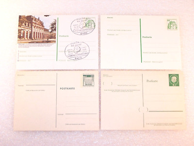 4 Postkarten/Ganzsachen zu 10, 20 u. 2x zu. 50 Pf, eine Karte m. 2 Sonderstemp