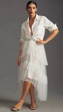 Anthropologie Maeve Skirt Midi White Tulle Pearl Embellished Preppy Small New