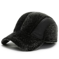 Men's Fashion Faux Fur Baseball Cap Warm Hats Casual Peaked Caps Winter Outdoor